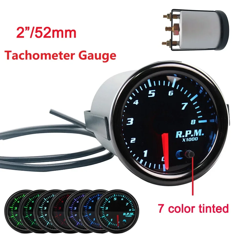 2" 52mm 7 Color Tinted Tacho Gauge Car Pointer Tachometer Meter tachometer gauge engine tachometer tachometer meter 0-8000 RPM with cup & without cup RESO -