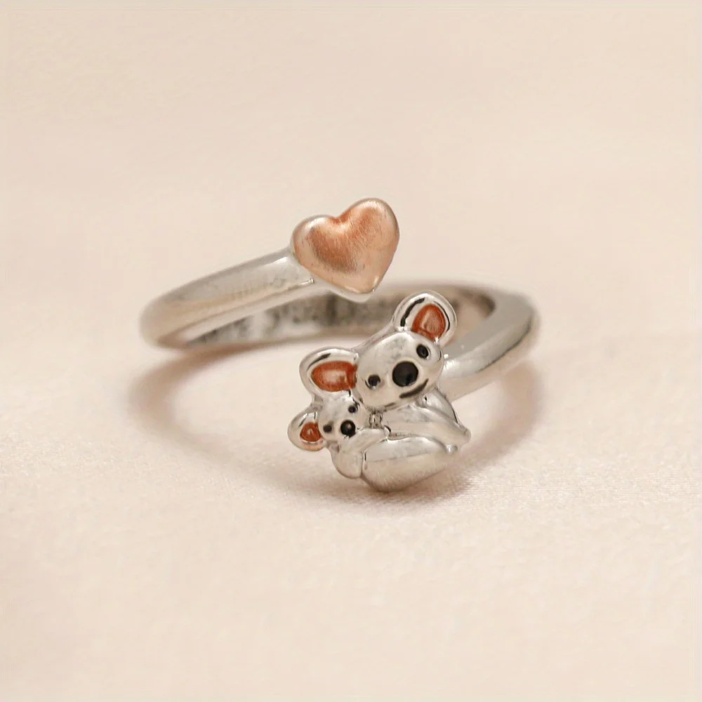 Cute Koalas Pink Heart Design Open Adjustable Ring Women Birthday Gift Anniversary Party Gifts Jewelry Niche Styles finger rings womens ring jewelry rings ring jewelry