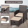 Balcony Furniture 5 Piece Patio Conversation Set, PE Wicker Rattan Outdoor Lounge Chairs with Soft Cushions 2 Ottoman&G 4