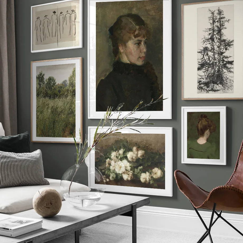 

Tree House Figure Grass Flower Landscape Vintage Oil Painting Drawing Wall Art Canvas Posters Prints Living Room Home Decoration