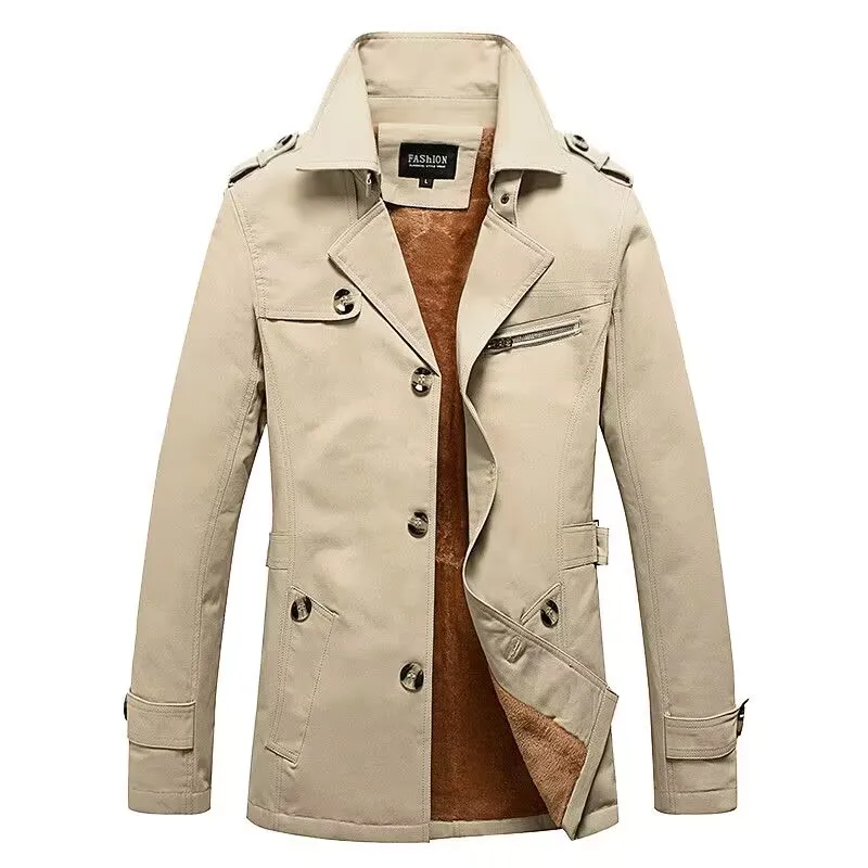 Men Winter Jackets Business Casual Cotton Turn-Down Collar Windbreaker Trench Coat