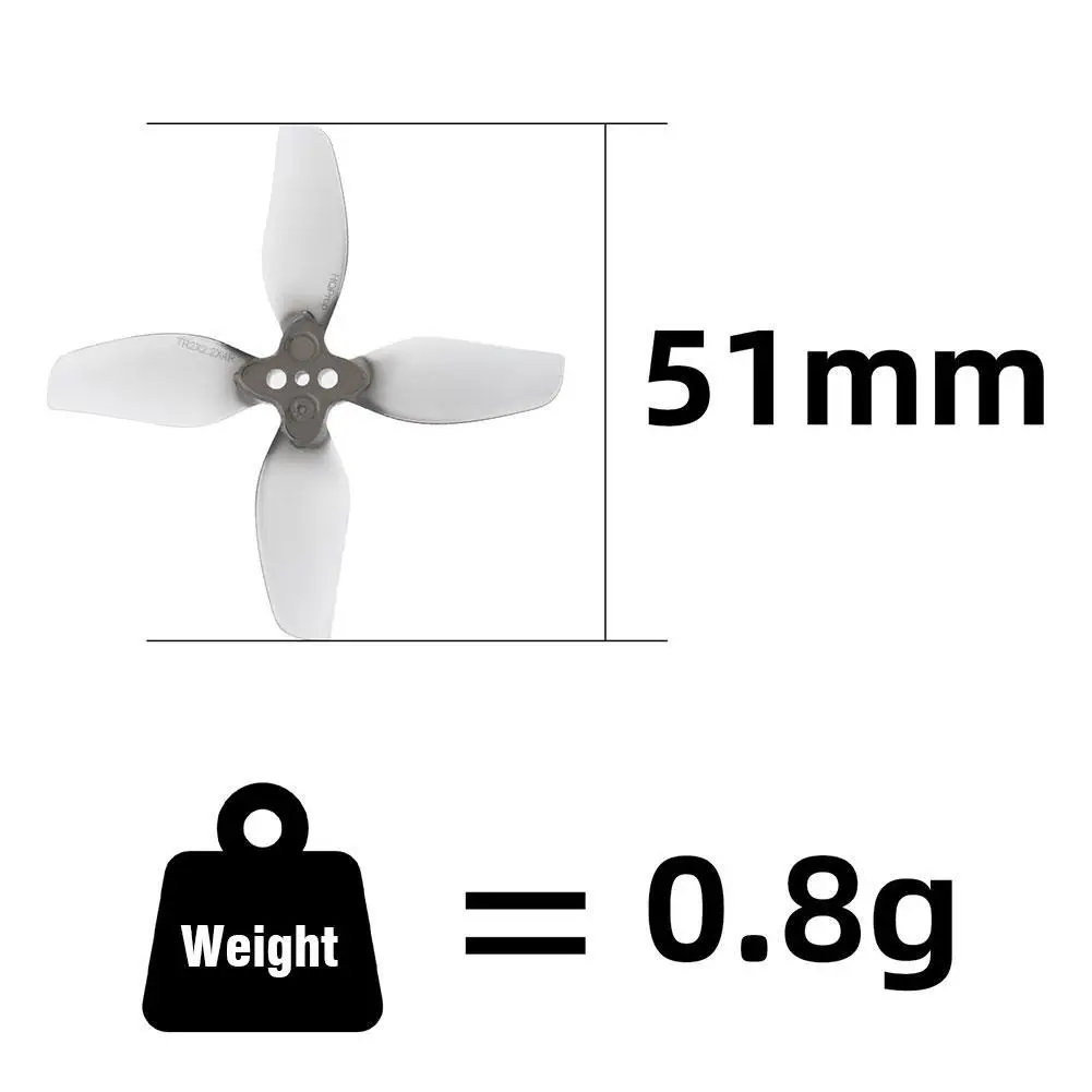 Hélice DJI Neo2 à 4 pales vue de dessus, montrant le design aérodynamique et le moyeu central.