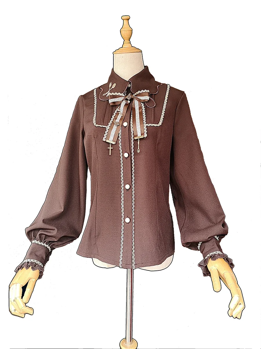 Chocolate Drip Sauce Embroidered Shirt Lolita Long Sleeves Laydown Blouse By Infanta