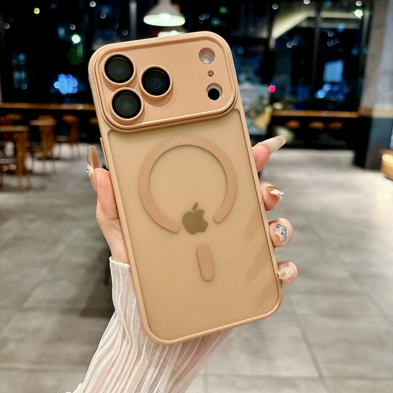 Orange Magnetic Translucent Matte Phone Case with Camera Glass Protector and Magsafe Compatibility