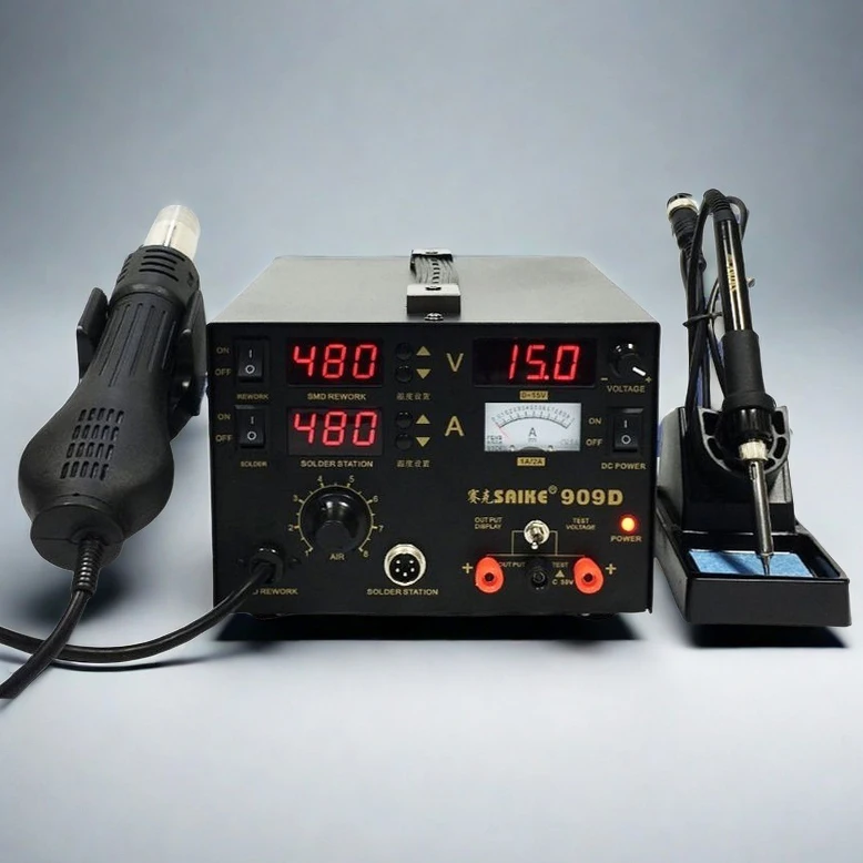 SAIKE 909D hot air gun reworking station solder station power supply 3 and 1 220V 110V