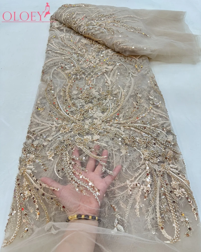 

2023 Модная элегантная французская вышивка, кружевная ткань из бисера, африканская нигерийская ткань с блестками для свадебного платья
