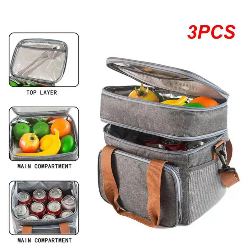 

3PCS Picnic Bag Double Storage Outdoor Picnic Insulation Bag Grey Insulated Bag Outdoor Product Lunch Bag Easy To Carry Black
