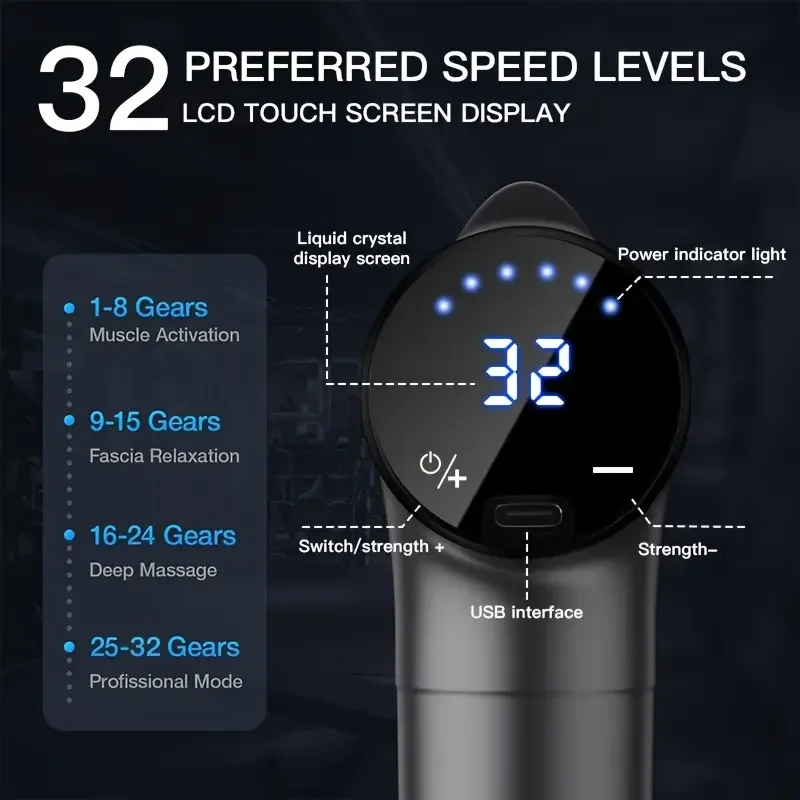 Portable Fascia Gun Vibration Massage Gun with 4 Massage Heads For Body Neck Back Deep Muscle Relaxation Sports Fitness Slimming - Image 5