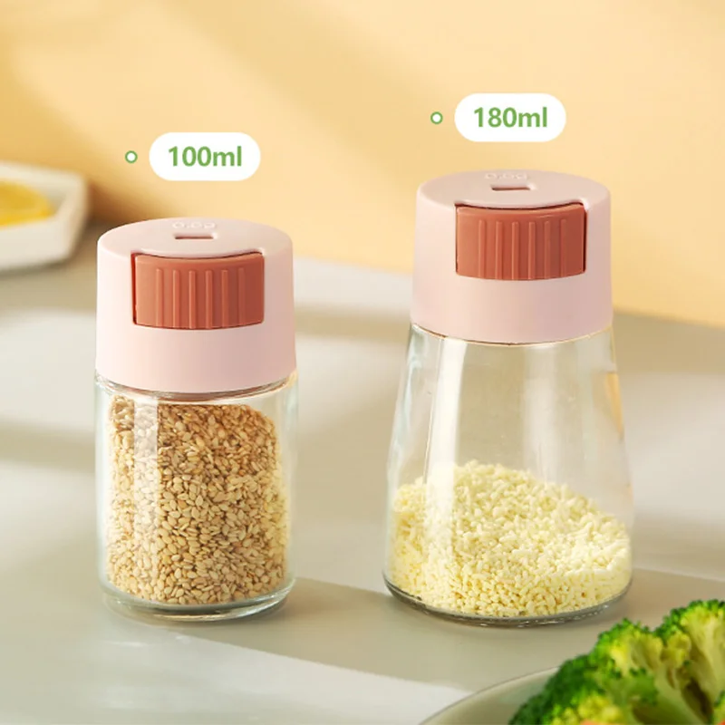 1pc Salt Control Bottle Push Button Quantitative Seasoning Jar Glass  Condiment Dispenser With 0.5g Adjustable Shaker Lid For Kitchen