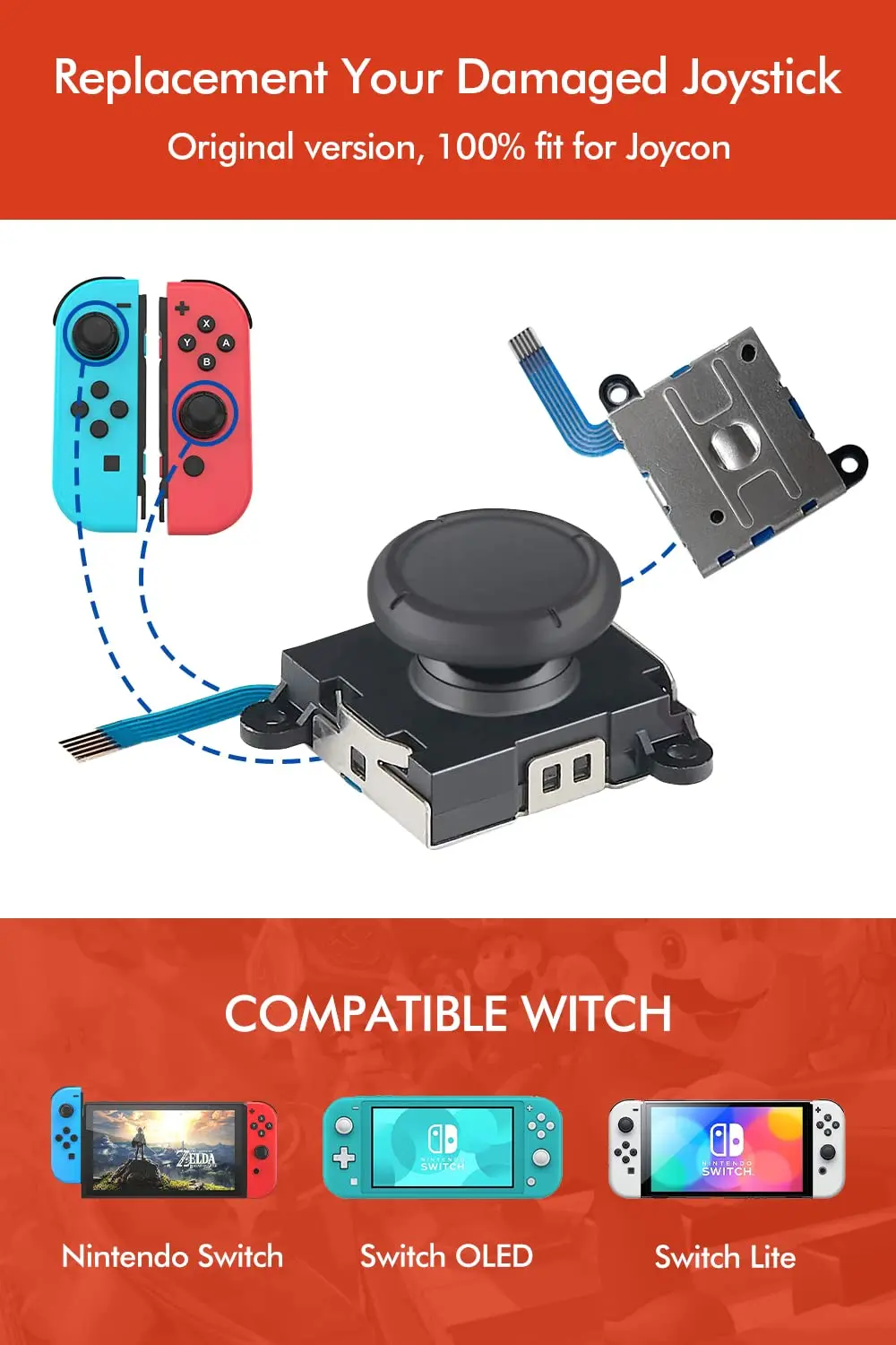 Nintendo Switch NS Lite Joycon 3D 아날로그 센서 조이스틱 모듈 교체 스위치 컨트롤러 왼쪽 오른쪽 엄지 스틱 캡