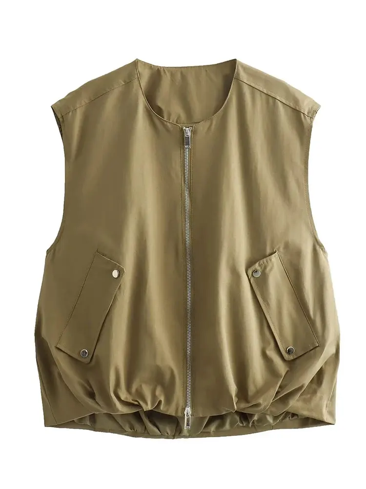 

2024 Women's Fashion Waistcoat Solid Color Loose Casual Vest Sleeveless Parka New In Outerwear Summer Street Short Coats