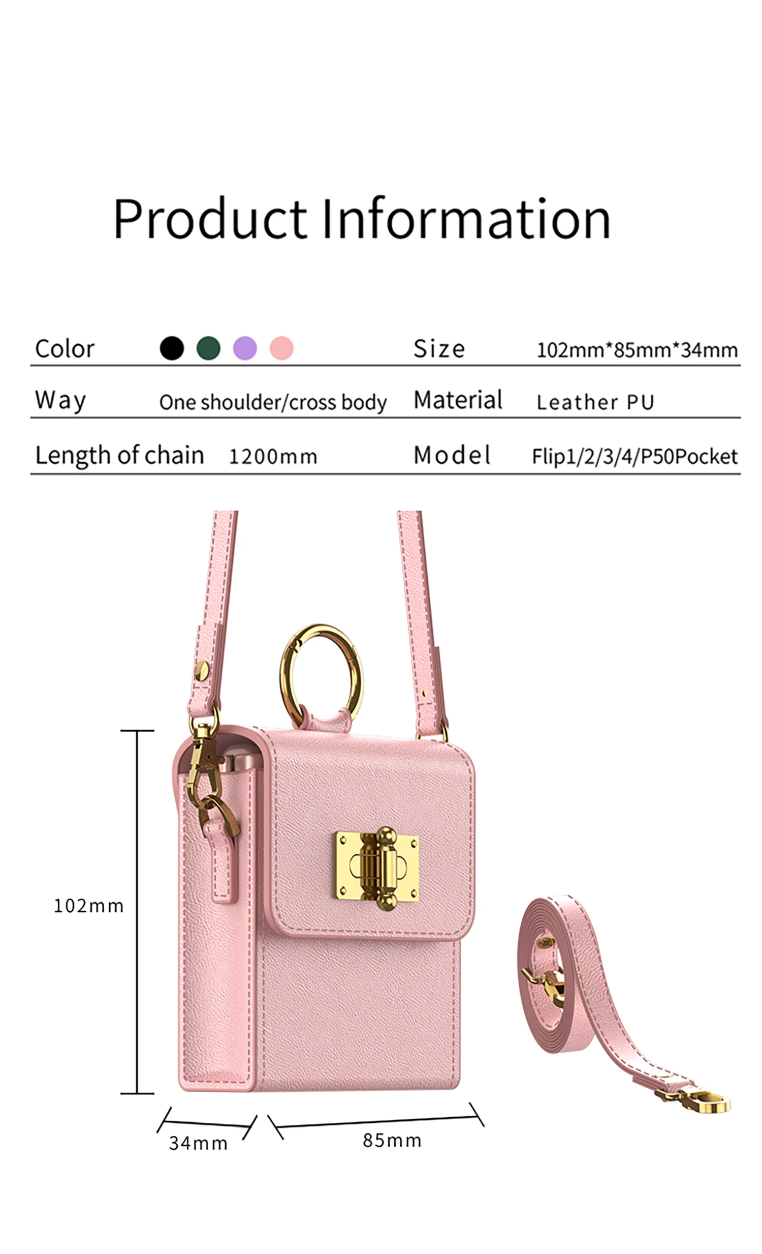 Samsung Galaxy Z Flip 3 4 5G için Mini Omuz Ultra Ince Halkalı Düz Deri Zincir Kordon Telefon Çantası_voghion.com