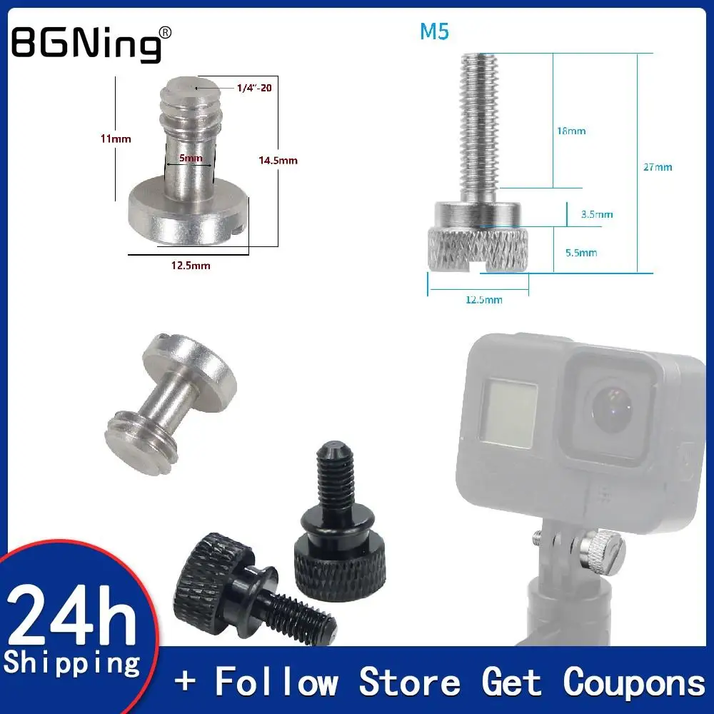 2x M5 Knurled Thumb Screw 스테인레스 스틸 하이 스텝 홈 붙이 헤드 핸드 GoPro 카메라 용 1/4 3/8