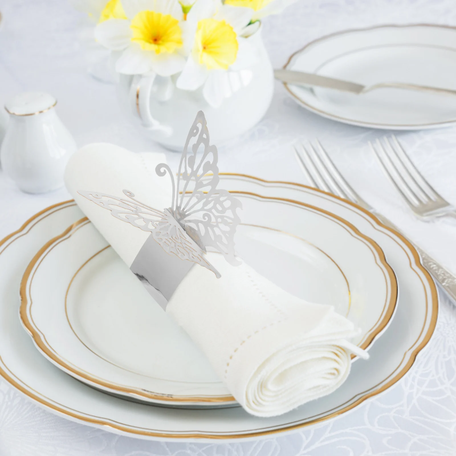 50 Pcs Napkin Rings Butterfly Reusable Dining Serviette Ring Hollow Party Napkin Holder Table Decoration Accessories