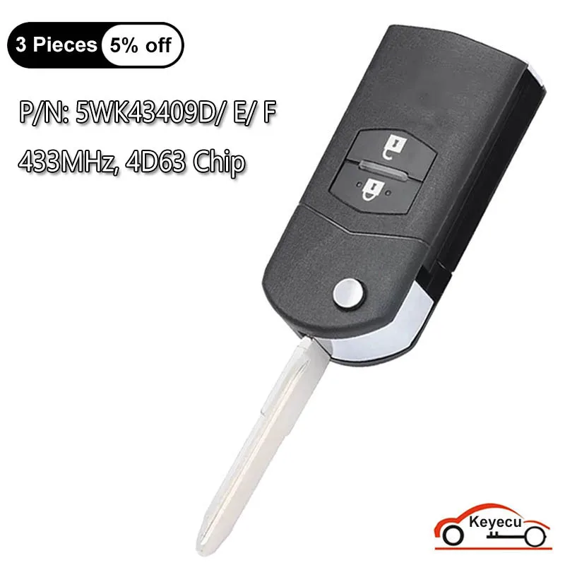 KEYECU 2 Buttons 433MHz 4D63 Chip for Mazda 2 DE Series 2012 2013 2014 Flip Remote Control Key Fob 5WK43409D 5WK43409E 5WK43409F