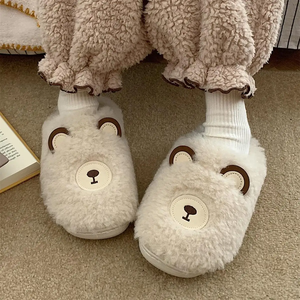 Funny Cartoon Bear Slippers Unisex Couples Messy Furry Slides Cute Animal Indoor House Slipper Girls Woman _ - AliExpress Mobile