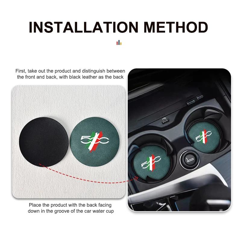 Car Coaster Pads 2pcs Colorful Non Slip for Fiat 500 5CC 124 125 125 500 695