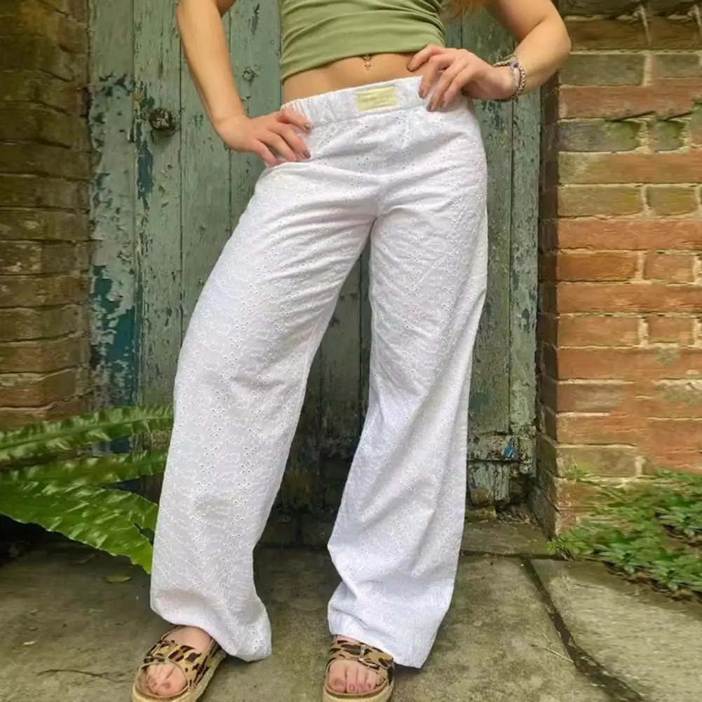 Loose Overall Style Trousers Stylish Women's Casual Wide Leg Pants with Elastic Waist Pockets for Streetwear Lounge Wear Loose denim multi pockets jeans cargo pants women button fly high waist loose vintage overall trousers fashion streetwear bottoms 2023