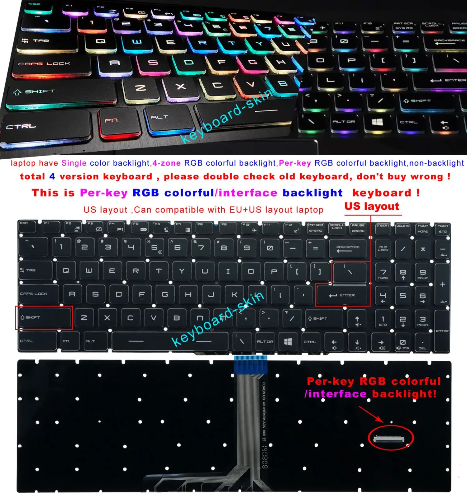 Teclado Colorido para Smartphone com Iluminação de Fundo para Msi Ge63 Ge63vr Ge73vr Ge73 Rassistant Rgb 8rd 8re 8rf Gs75 Gl75 Gx63 Gx63vr