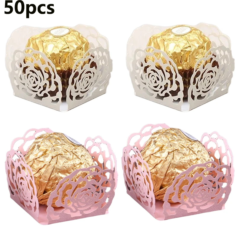 50Pcs Flower Chocolate Wrappers Taglio Laser Rose Candy Bar Party Candy Box Bomboniera Decorazione Regalo Forniture Per Feste Di Compleanno