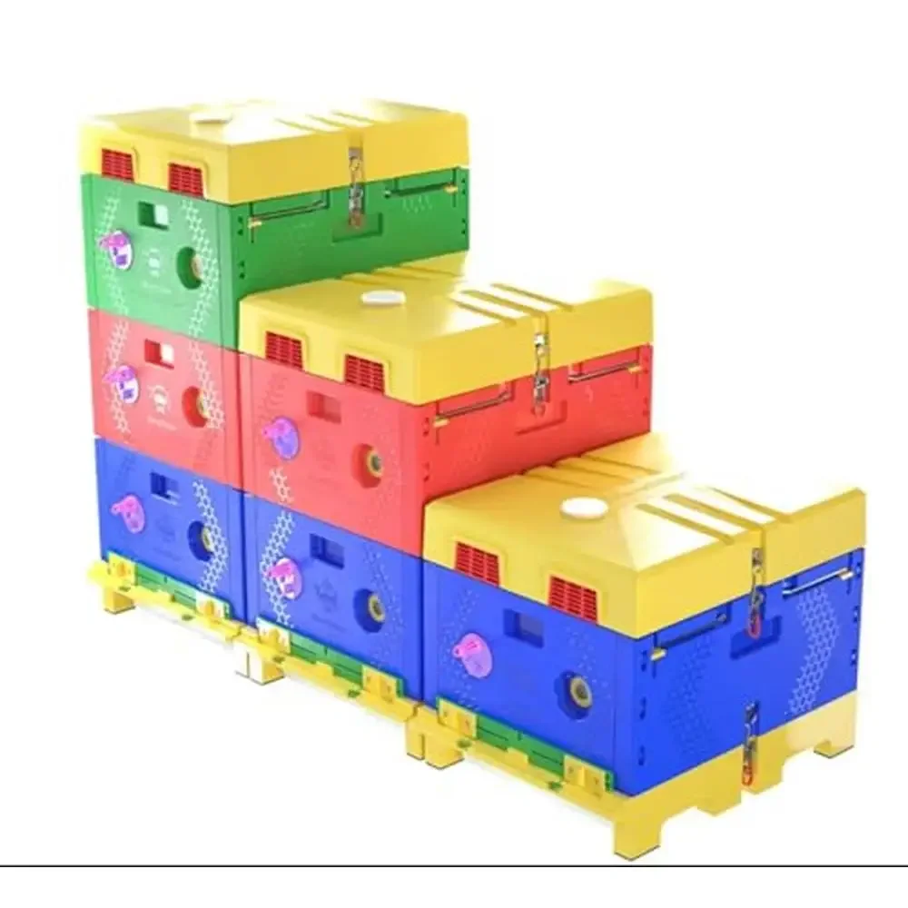Insulated Plastic Beehive 3 Layers with Ventilated Floor Pollen Trap Thermohygrometers Frame Supports Top Feeder and PVC Board