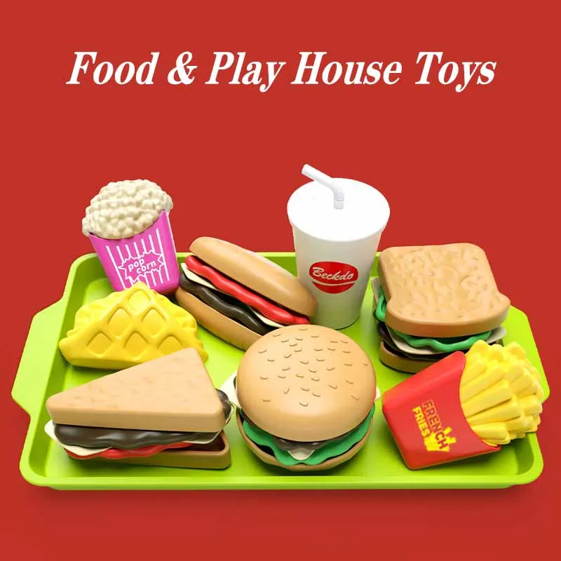 Children's Play House Game Toy Set Simulation Hamburger Fries Hot Dog Drink Sandwich Kitchen Set Food Play Educational Toys