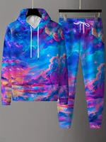 Abstrait couleur bloc 3D sweat à capuche imprimé costume hommes sweats à capuche pantalons de survêtement mode deux pièces survêtement ensemble homme vêtements 3