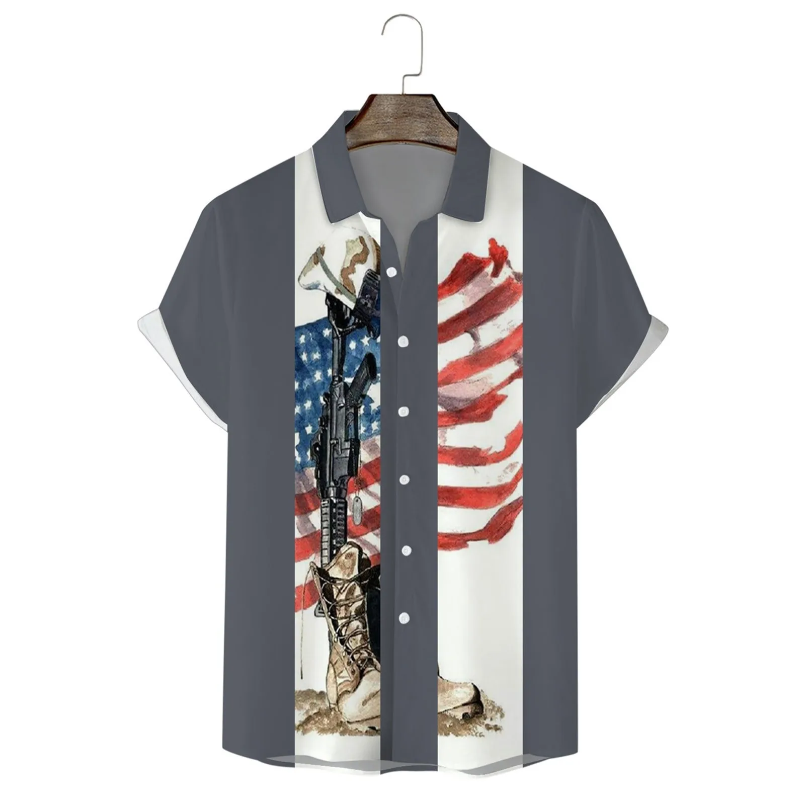 

Mens Independence Day Flag Personalized Fashion Lapel Button T Shirt Shirt Short Sleeve Shirt European American Style Ethnic