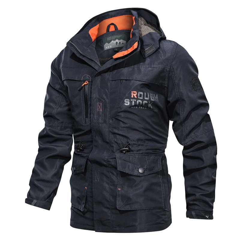 Men Jacket Coat Stylish Windbreaker Jacket With Hood Multiple Pockets Waterproof Design For Men's Winter Outdoor Tactical Coat