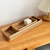 Handmade rattan desktop square coffee bread tray Nordic style light luxury storage basket for cosmetics and sundries 2