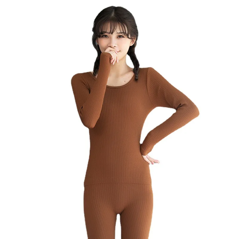 Autumn Winter Women Clothes Elastic Long Johns Thermal Clothing Warm Lingerie Long-Sleeved Trousers 2 Pieces Solid Color