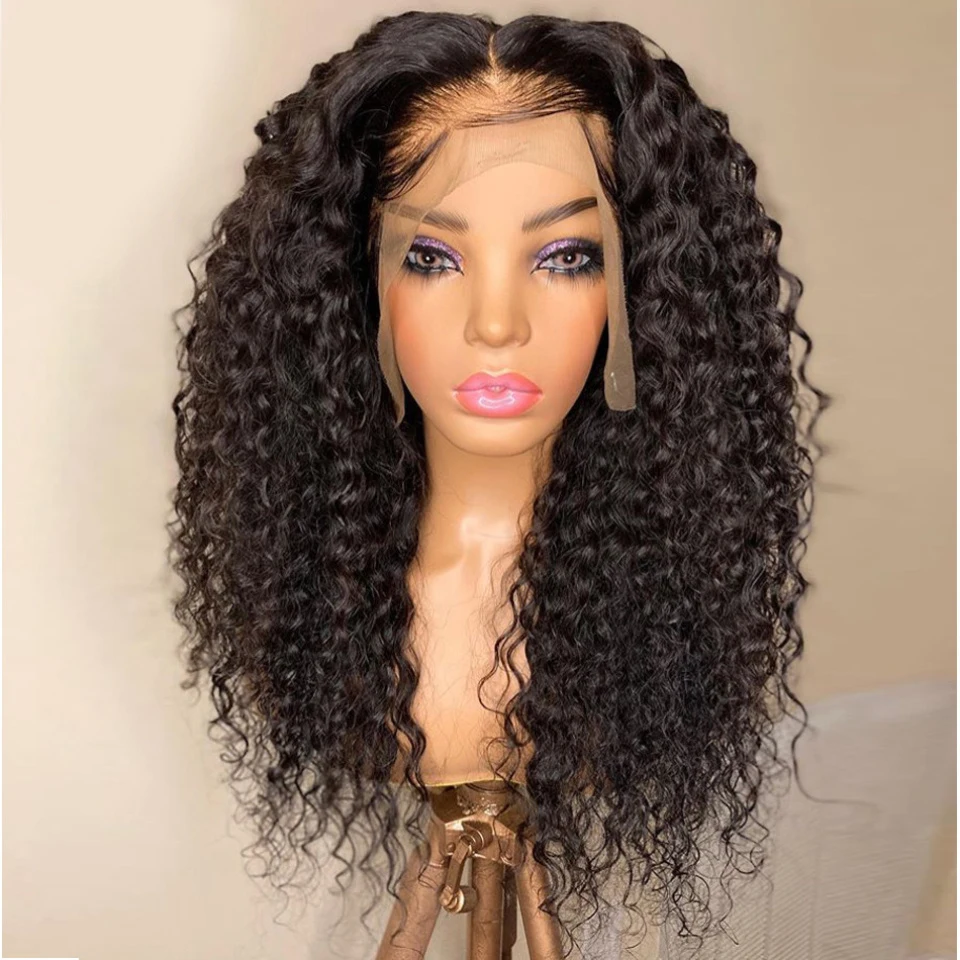 

Glueless Preplucked 26 Inches Long 180%Density Natural Black Kinky Curly Lace Front Wig BabyHair Heat Temperature Daily Cosplay