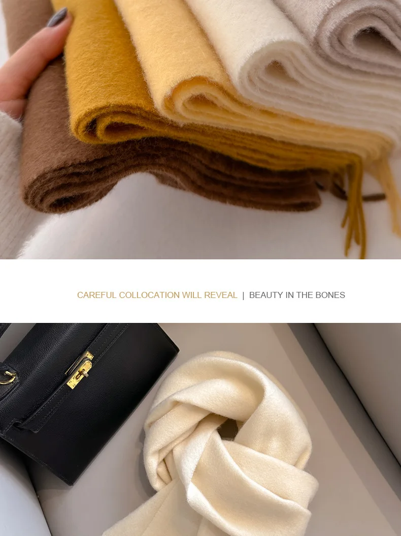 100 Wool Narrow Scarf - Solid Color Warm Winter Scarf for Men  Women