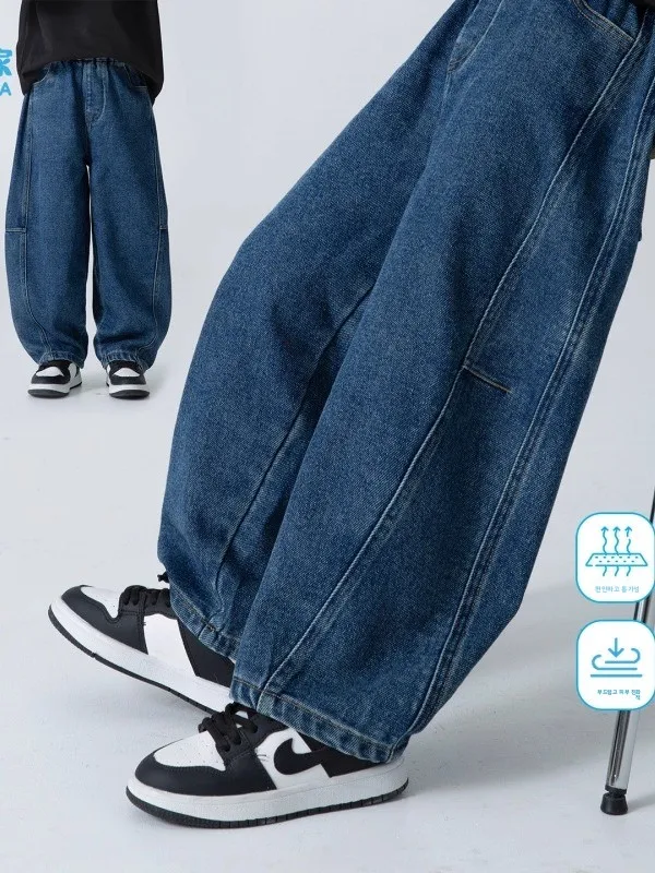 소년 캐주얼 스트레이트 레그 데님 청바지 가을 컬렉션 편안한 루즈핏 아동용 긴 바지 (6-13세)