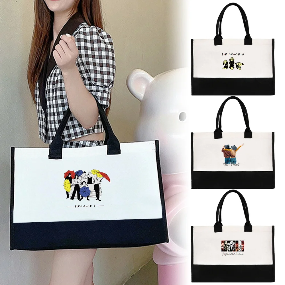 

Portable Carry Bag Large Capacity Shopping Reusable and Waterproof Jute Bag Grocery Storage Printing Friends Series