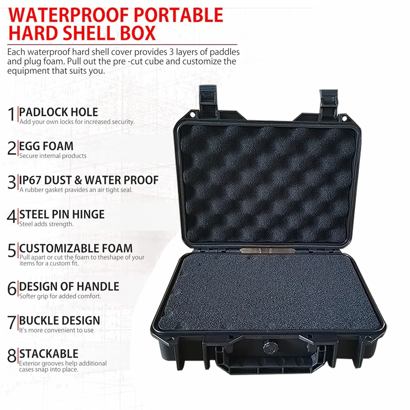 1pc Safety Instrument Tool Box Waterproof Hard Carry Case Bag Tool Case Sponge Protective Tool Storage Box Shockproof Hard Case 3