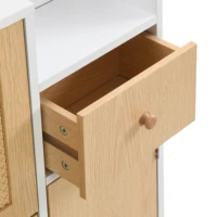 Шкаф для обуви из деревянной ткани из ротанга для узких вход, 3 наклонных двери, 1 ящика, ножки из массива дерева и ручки — изображение 3