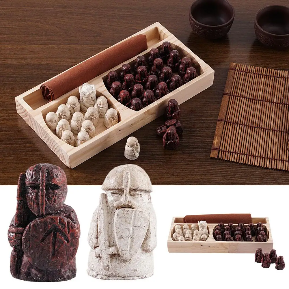 Vintage Viking Chess Set Traditional Strategy Portable Board Game Crafted For Adults Kids Classic Two Player Tabletop Trave P0U6