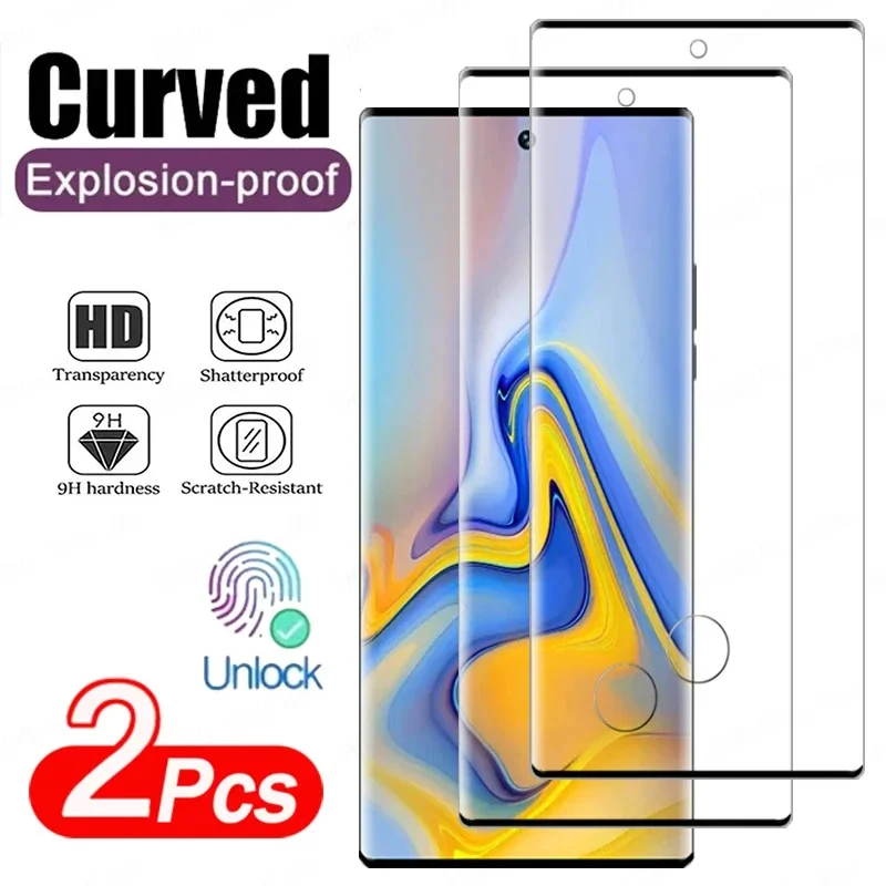 1-2 Stück gebogenes gehärtetes Glas für Samsung Galaxy S24 Ultra S23 S22 S21 S20 Plus S10e Note 10 Plus Displayschutzfolien HD Glasfolie – Detail 1