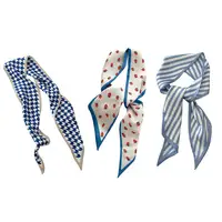 Luxury Design Print Silk Scarf Misty Blue Small Silk Scarf Women's Ins Style Long Streamer Tie Bag Hair Tie Silk Scarf 6