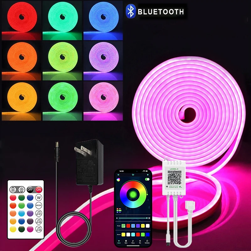 RGB LED Neon Flexible Light Strip Waterproof Silicone Strip Remote Control Room Living Room Ambience Decorative Light Strip