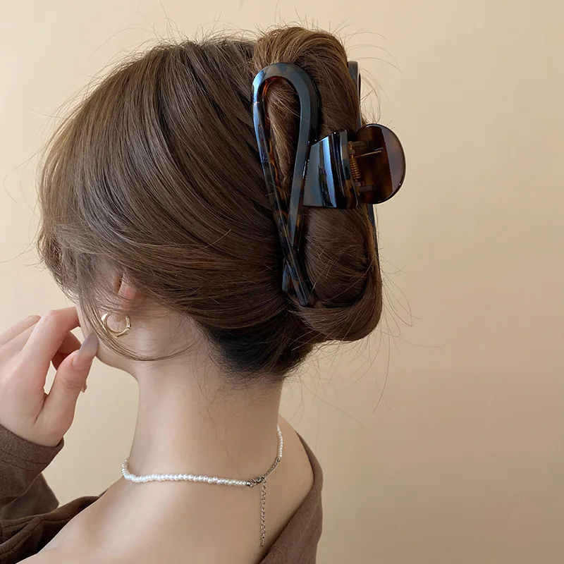 1/2/4 Stück Leopardenmuster Große Bogenförmige Quadratische Acryl-Haarspangen für Frauen Große Vintage Geometrische Haifischklammern Accessoires – Detail 8