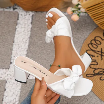 المألوف القوس أنيقة مثير النعال عالية الكعب في الصيف جديد جولة تو كعب سميك مريح المفتوحة تو النعال غير رسمية 5