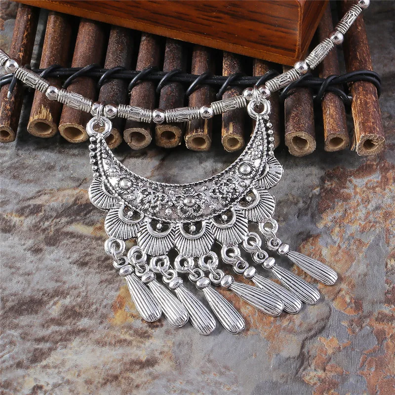 Aihua Böhmische Türkis-Halskette für Damen, großer Statement-Schmuck, Retro-Königlicher Party-Schmuck, Halskette und Anhänger, Zubehör – Detail 7