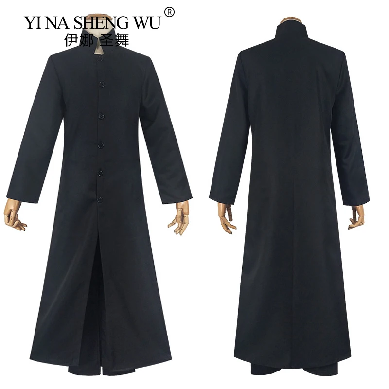 Costumi Cosplay Matrix Costume Cosplay Nero Personalizzato Neo Trench Coat Pants Halloween Suit Carnival Role Play Clothes