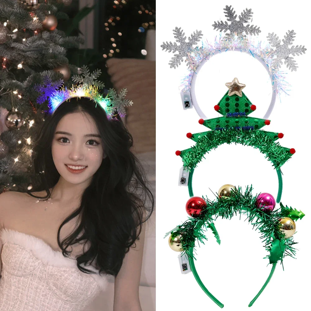 Christmas Luminous Headband Snowflakes Christmas Trees Headband Lovely LED Light Flashing Hair Band Xmas Party Decor