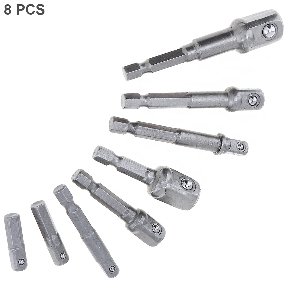 

8Pcs/Set Socket Adapter Set Hex Shank to 1/4in 3/8in 1/2in Impact Driver Drill Bit Bar Screwdriver Socket Extension