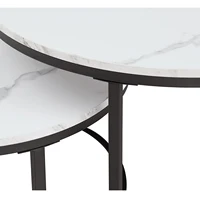 Table basse Bergame en marbre 2 en 1 pour salon, côté canapé, rond, bureau à thé, meubles en bois, support en métal noir 6