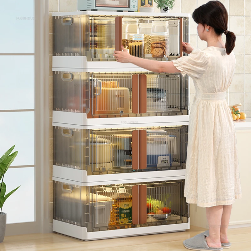 Simple Plastic Kitchen Cabinets Multi-layer Storage Cabinet with Door Multi-functional Pot Storage Cabinet Kitchen Furniture