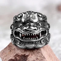Stainless Steel Men Rings Chinese Style God Beast Kirin Amulet Punk Rock for Male Boyfriend Jewelry Creativity Gift Wholesale